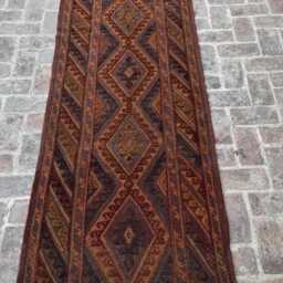 Antique 2'10x13'6 Moshwani Runner Rug - Hand-Knotted Vintage Woolen , Beautiful Geometric Design Boho Kitchen Hallway - thumbnail 3