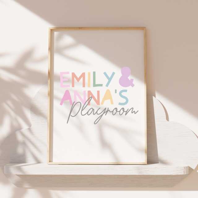 Playroom Prints, Girls Bedroom Decor, Personalised, Wall Art, Sister Sibling Rainbow Decor - image 1