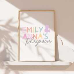 Playroom Prints, Girls Bedroom Decor, Personalised, Wall Art, Sister Sibling Rainbow Decor - thumbnail 1