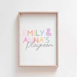Playroom Prints, Girls Bedroom Decor, Personalised, Wall Art, Sister Sibling Rainbow Decor - thumbnail 2
