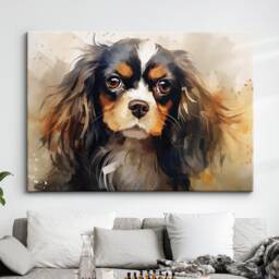 Cavalier King Charles Spaniel Crown Dog Pet Abstract Modern Painting Wall Art, Framed Canvas Poster Print, Home Kitchen Office Room Decor - thumbnail 1