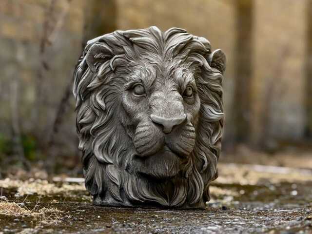 Stone Lion Head Planter Sculpture Concrete Pot Statue Garden King Decoration Cement Jungle Animal Ornament Outdoor Flower Art - image 1