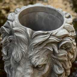 Stone Lion Head Planter Sculpture Concrete Pot Statue Garden King Decoration Cement Jungle Animal Ornament Outdoor Flower Art - thumbnail 3