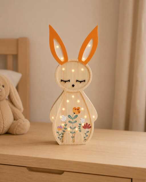 Personalized Wooden Bunny Night Light, Handmade Floral Rabbit Lamp, Warm Led Whimsical Woodland Nursery Wall Decor, Boho Baby Shower Gift - image 1