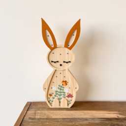 Wooden Bunny Night Light, Woodland Childrens Led Kids Wall Baby Nursery Lamp Easter Gift - thumbnail 3