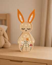 Personalized Wooden Bunny Night Light, Handmade Floral Rabbit Lamp, Warm Led Whimsical Woodland Nursery Wall Decor, Boho Baby Shower Gift