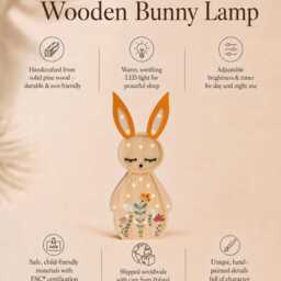 Personalized Wooden Bunny Night Light, Handmade Floral Rabbit Lamp, Warm Led Whimsical Woodland Nursery Wall Decor, Boho Baby Shower Gift - thumbnail 2