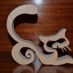Set Of 2 Cats/Decorative Solid Wood Sculpture Cat & Kitten Beech Fretwork - thumbnail 3