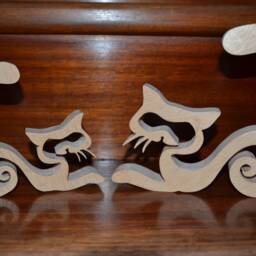 Set Of 2 Cats/Decorative Solid Wood Sculpture Cat & Kitten Beech Fretwork - thumbnail 2