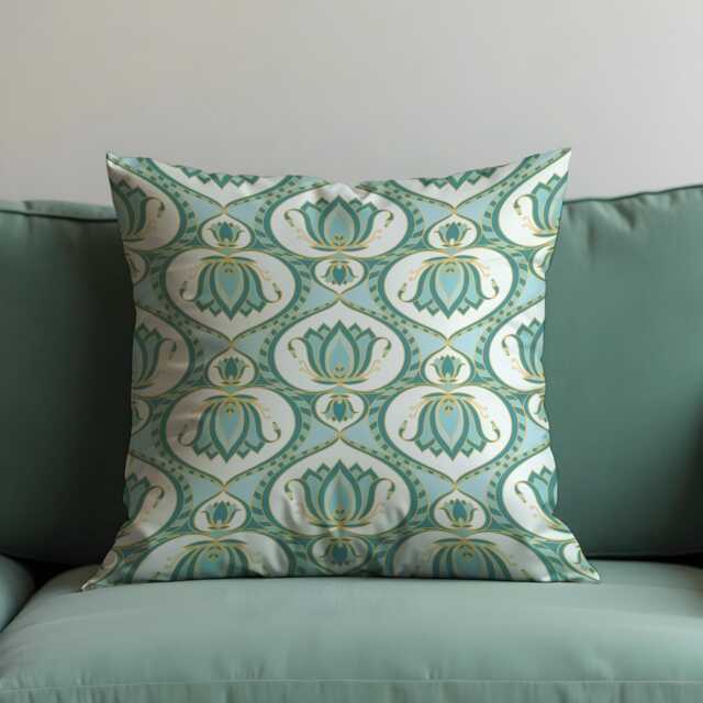 Art Deco Cushion Cover, Teal Geometric Decorative Throw Pillowcase - image 1