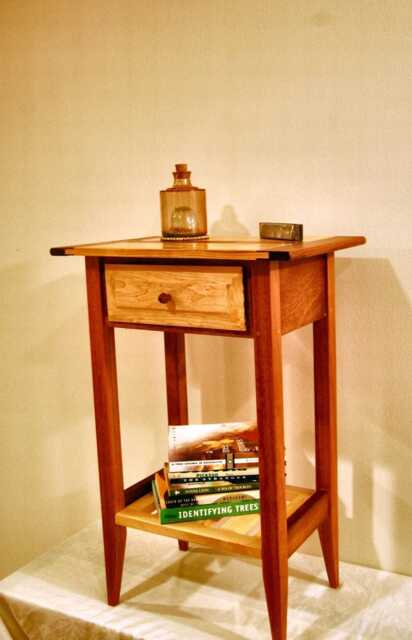 Shaker Style Mahogany & Maple Nightstand With Drawer Shelf - image 1