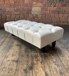 Handmade Cream Velvet Ottoman Bench - Chesterfield Style Footstool - thumbnail 1