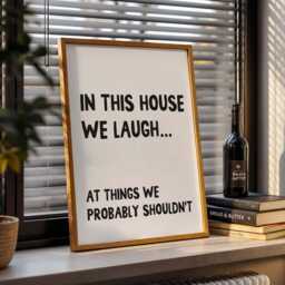 In This House We Laugh At Things Probably Shouldn't Print, Funny Hallway Wall Art, Home Decor, White & Black - thumbnail 3