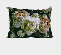 Velvet Pillow, Peony & Dogwood Lumbar Throw Velveteen Pillow Flowers On Greens, 20x14In, Decorative Cushion Gift For Mum - thumbnail 3