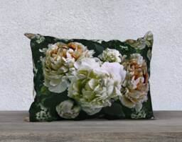 Velvet Pillow, Peony & Dogwood Lumbar Throw Velveteen Pillow Flowers On Greens, 20x14In, Decorative Cushion Gift For Mum - thumbnail 1