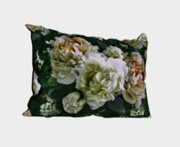Velvet Pillow, Peony & Dogwood Lumbar Throw Velveteen Pillow Flowers On Greens, 20x14In, Decorative Cushion Gift For Mum - thumbnail 2