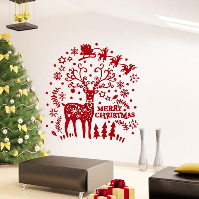 Wall Decals Merry Christmas Santa Claus Snowflakes Reindeer Decoration Decal Vinyl Sticker Bedroom Home Decor Art Murals Ms681 - image 1