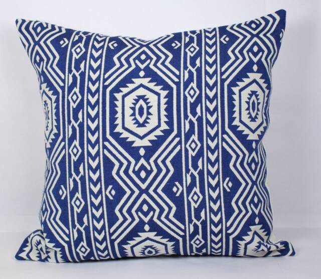 Geometric Blue Pillow Cover Jacquard Cotton Throw Cushion - image 1