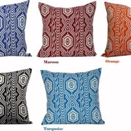 Geometric Blue Pillow Cover Jacquard Cotton Throw Cushion - thumbnail 2