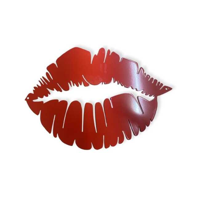 Red Lips Metal Wall Art - Kiss Decor Handmade Steel Hanging Bedroom UK Made Gift - image 1