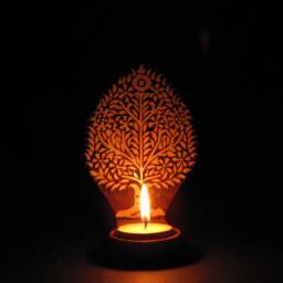 Wood Tea Light Candle Holder, Wall Mounted, Textile Block .india Art, Floral, Tree Wooden Print, Diwali Gift - thumbnail 4