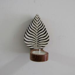 Wood Tea Light Candle Holder, Wall Mounted, Textile Block .india Art, Floral, Tree Wooden Print, Diwali Gift - thumbnail 3
