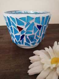 Blue Mosaic Stained Glass Candle Holder Ocean Decor - thumbnail 1