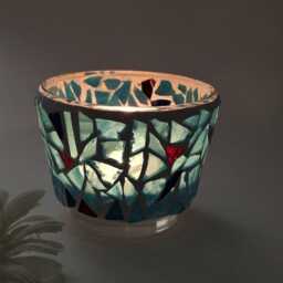 Blue Mosaic Stained Glass Candle Holder Ocean Decor - thumbnail 3