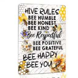Bee Rules Metal Wall Decor, Inspirational Honeybee, Rustic Farmhouse Style, Hive Design, Family Rules - Decoration Sign - thumbnail 2