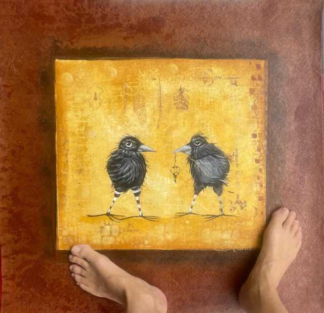Hand Painted Ravens Floor Cloth Durable Rugs - image 1