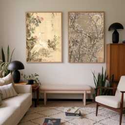 Set Of 2 Minimalist Tree Branch Prints - Japandi Wall Art Nature Inspired Japanese Decor, Art, Ohara Koson - thumbnail 1