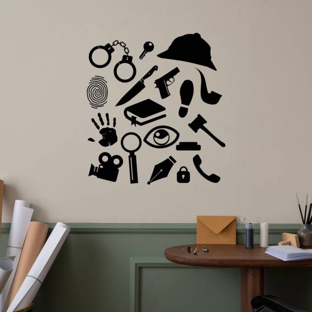 Vinyl Wall Decal Detective Agency Set Playroom Kids Room Boys Decor Stickers Mural - #2009Di - image 1