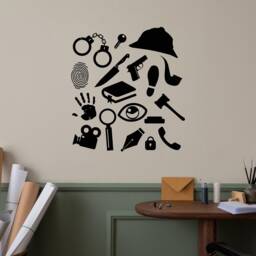 Vinyl Wall Decal Detective Agency Set Playroom Kids Room Boys Decor Stickers Mural - #2009Di - thumbnail 1