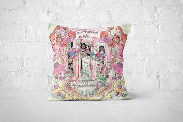 Peggy Porschen Inspired Shop Window Cushion, Floral, Pretty London Patisserie Art Scatter Cushion - image 1