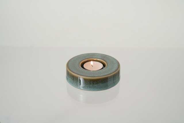 Handmade Ceramic Candle Holder, Tealight Candleholder, Candles & Home Fragrance, Housewarming Gift - Caleo , Oily Green Melange - image 1