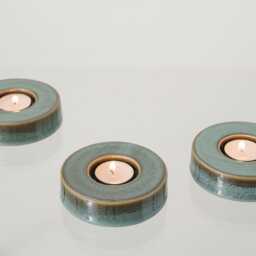 Handmade Ceramic Candle Holder, Tealight Candleholder, Candles & Home Fragrance, Housewarming Gift - Caleo , Oily Green Melange - thumbnail 3