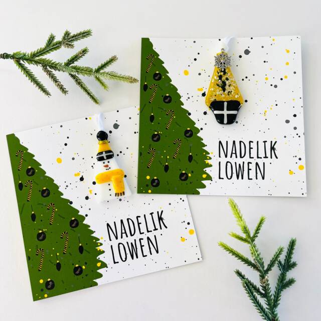 Cornish Christmas Card With Fused Glass Snowman Decoration, Cornwall - image 1
