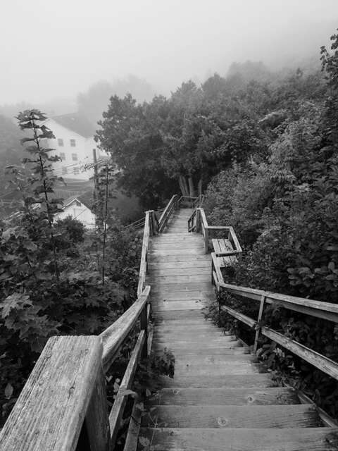Mackinac Island Photography Foggy Staircase Black & White Print - image 1