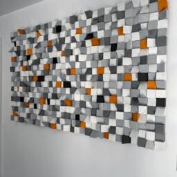 Hand-Painted Mosaic Wood Art 3D Geometric Wall Sculpture - thumbnail 3