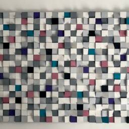 Hand-Painted Mosaic Wood Art 3D Geometric Wall Sculpture - thumbnail 2