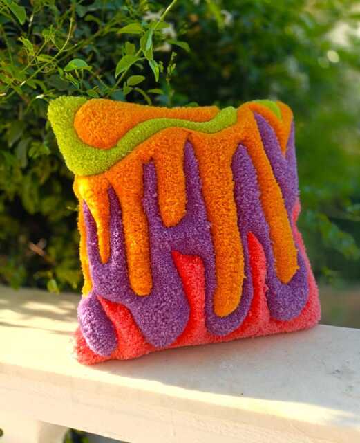 Melting Abstract Fluffy Handmade Tufted Pillow Case, Colorful Wavy Cushion, Customizable Colors - image 1