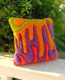 Melting Abstract Fluffy Handmade Tufted Pillow Case, Colorful Wavy Cushion, Customizable Colors - thumbnail 1