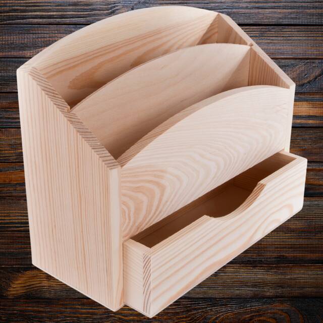 Unpainted Wooden Letter Rack With Drawer Versatile Mail Holder Desk Tidy Organiser Cosmetics Wood Box - Perfect For Arts & Crafts - image 1