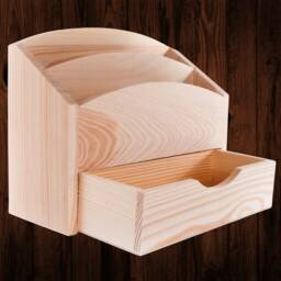 Unpainted Wooden Letter Rack With Drawer Versatile Mail Holder Desk Tidy Organiser Cosmetics Wood Box - Perfect For Arts & Crafts - thumbnail 2