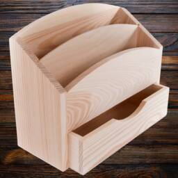 Unpainted Wooden Letter Rack With Drawer Versatile Mail Holder Desk Tidy Organiser Cosmetics Wood Box - Perfect For Arts & Crafts - thumbnail 1