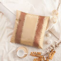 Beige Light Copper Rust Decorative Throw Pillow Cover, Silk Cinnamon Striped Cushion Covers, Farmhouse High End Pillowcase, Boutique Pillows - thumbnail 2
