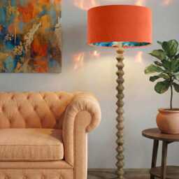 Handmade Orange Velvet Lamp Shade Peacock Feather Print - thumbnail 2