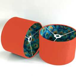 Handmade Orange Velvet Lamp Shade Peacock Feather Print - thumbnail 3
