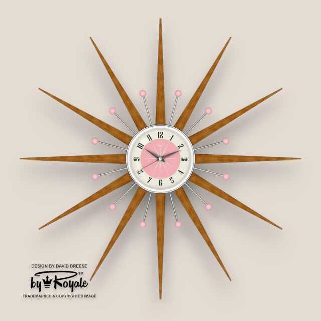 Teak Starburst Clock Mid Century Modern Wall Decor, 30 - image 1
