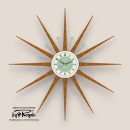 Teak Starburst Clock Mid Century Modern Wall Decor, 30 - thumbnail 4